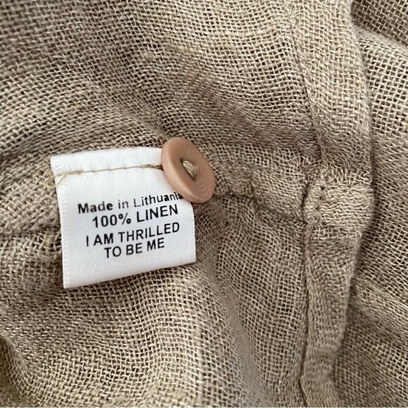 Flax Brown Linen Cotton Button Down Tunic Top Blouse size P Small - Picture 7 of 7